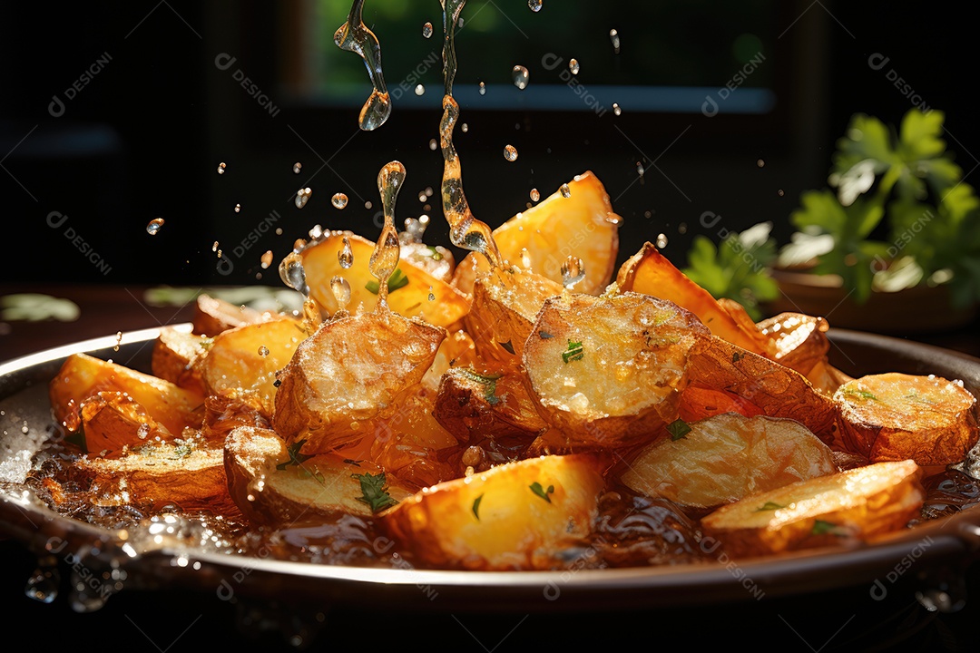 Deliciosas batatas crocantes sobre a mesa