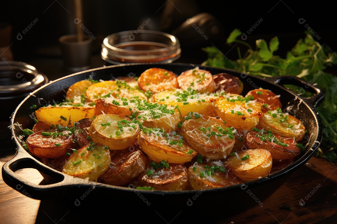 Deliciosas batatas crocantes sobre a mesa