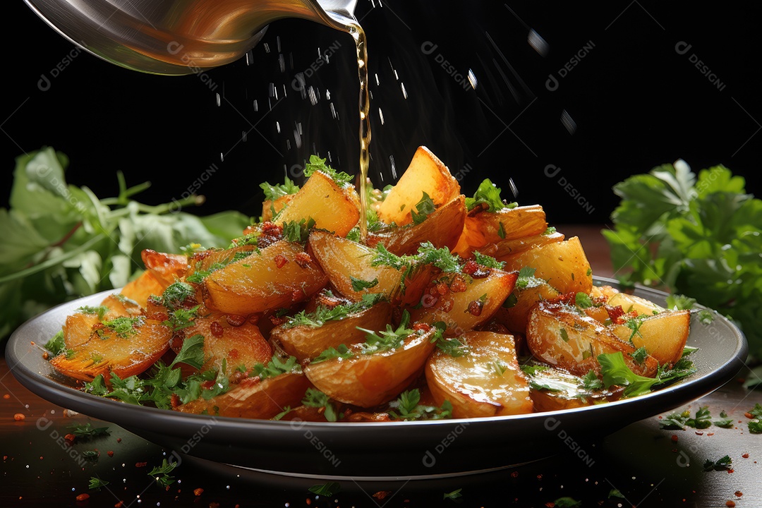 Deliciosas batatas crocantes sobre a mesa