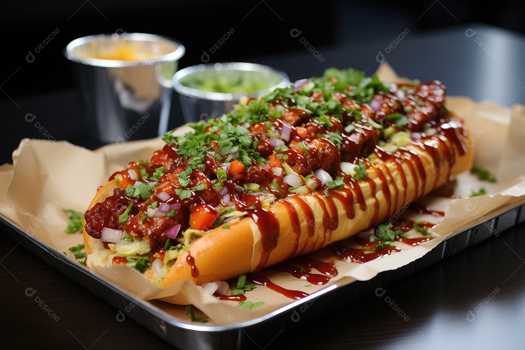 Cena apetitosa: cachorros-quentes suculentos e batatas douradas.