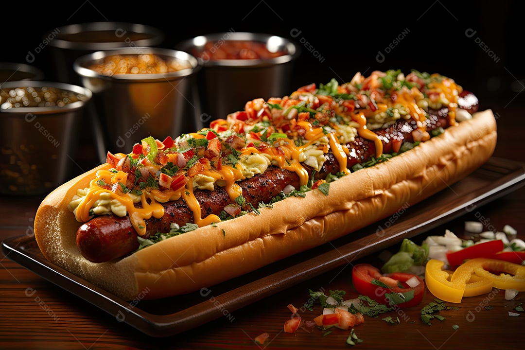 Cena apetitosa: cachorros-quentes suculentos e batatas douradas.