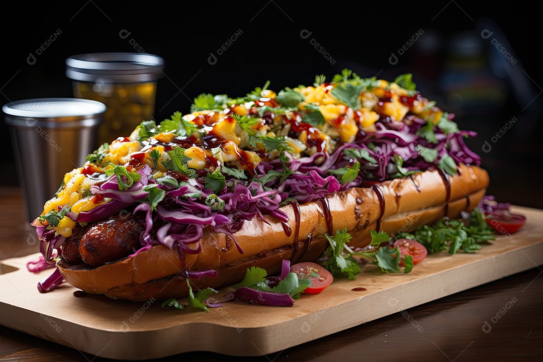 Cena apetitosa: cachorros-quentes suculentos e batatas douradas.