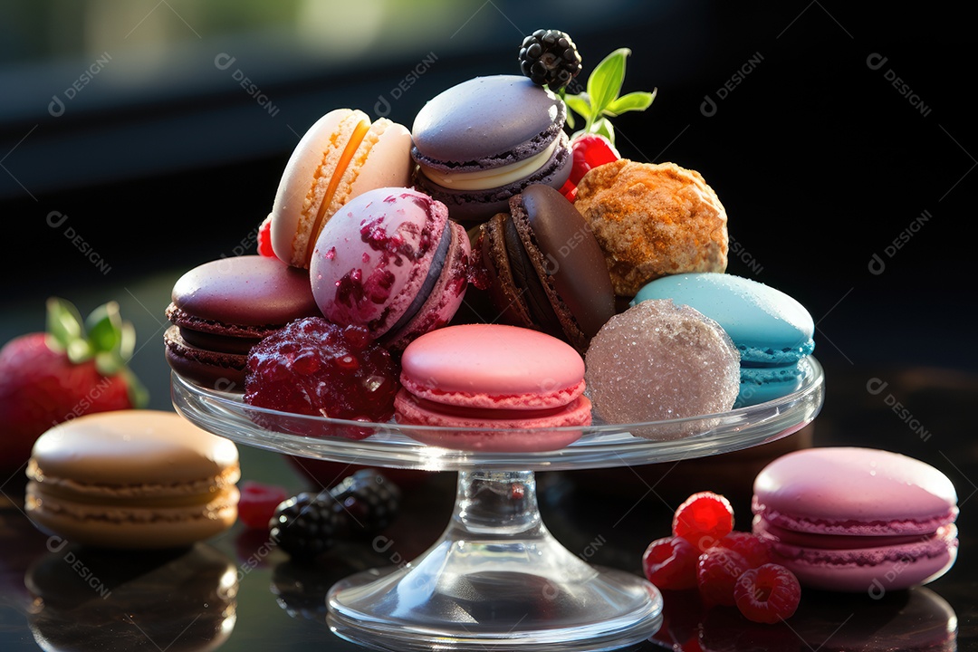 Mesa cheia de doces coloridos e apetitosos.