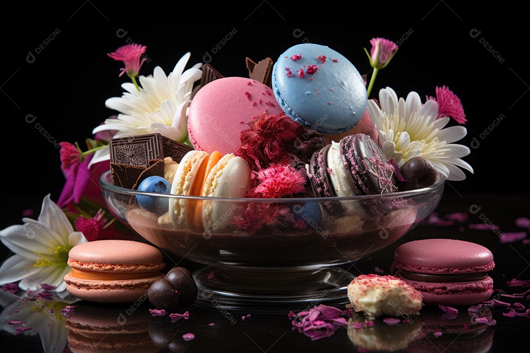 Mesa cheia de doces coloridos e apetitosos.