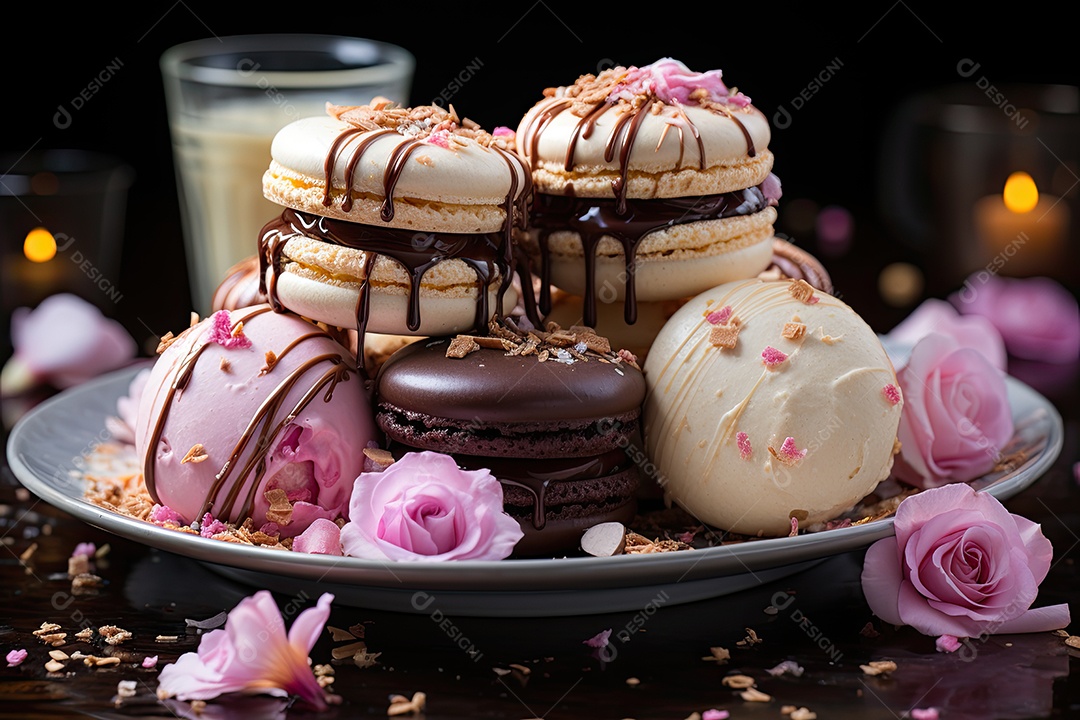 Mesa cheia de doces coloridos e apetitosos.