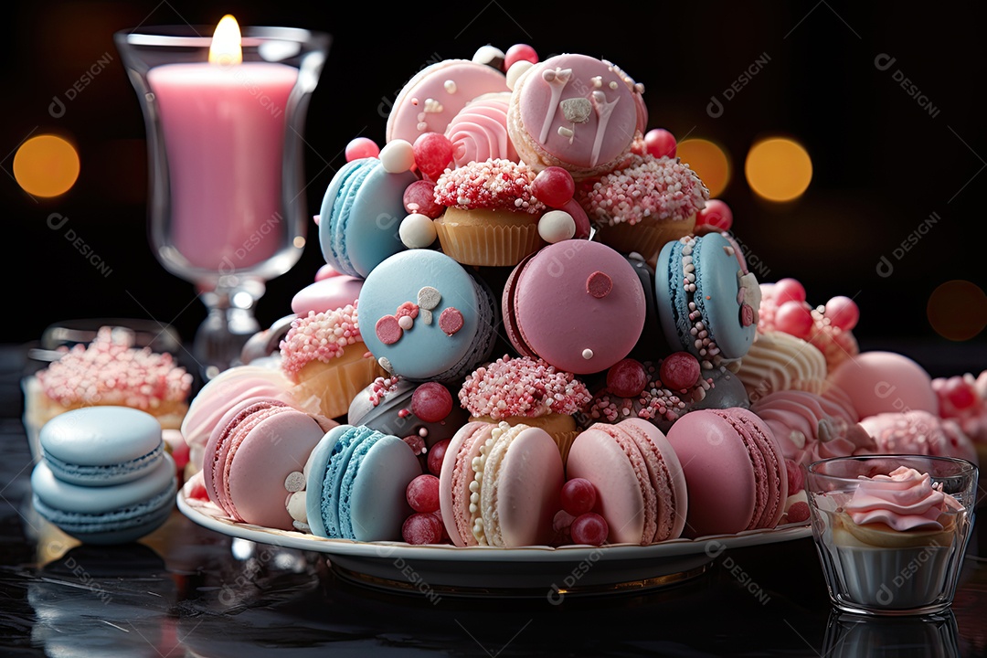 Mesa cheia de doces coloridos e apetitosos.