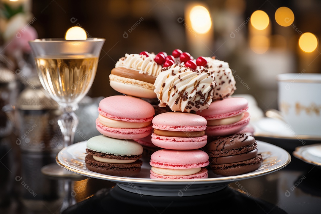 Mesa cheia de doces coloridos e apetitosos.