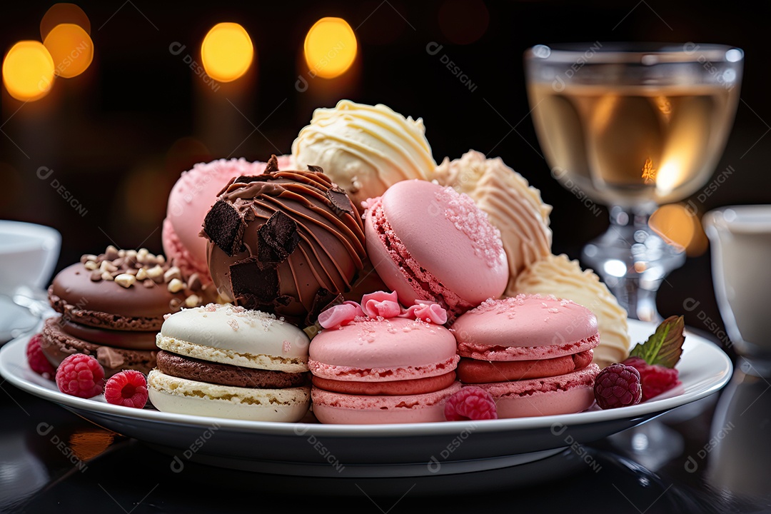 Mesa cheia de doces coloridos e apetitosos.