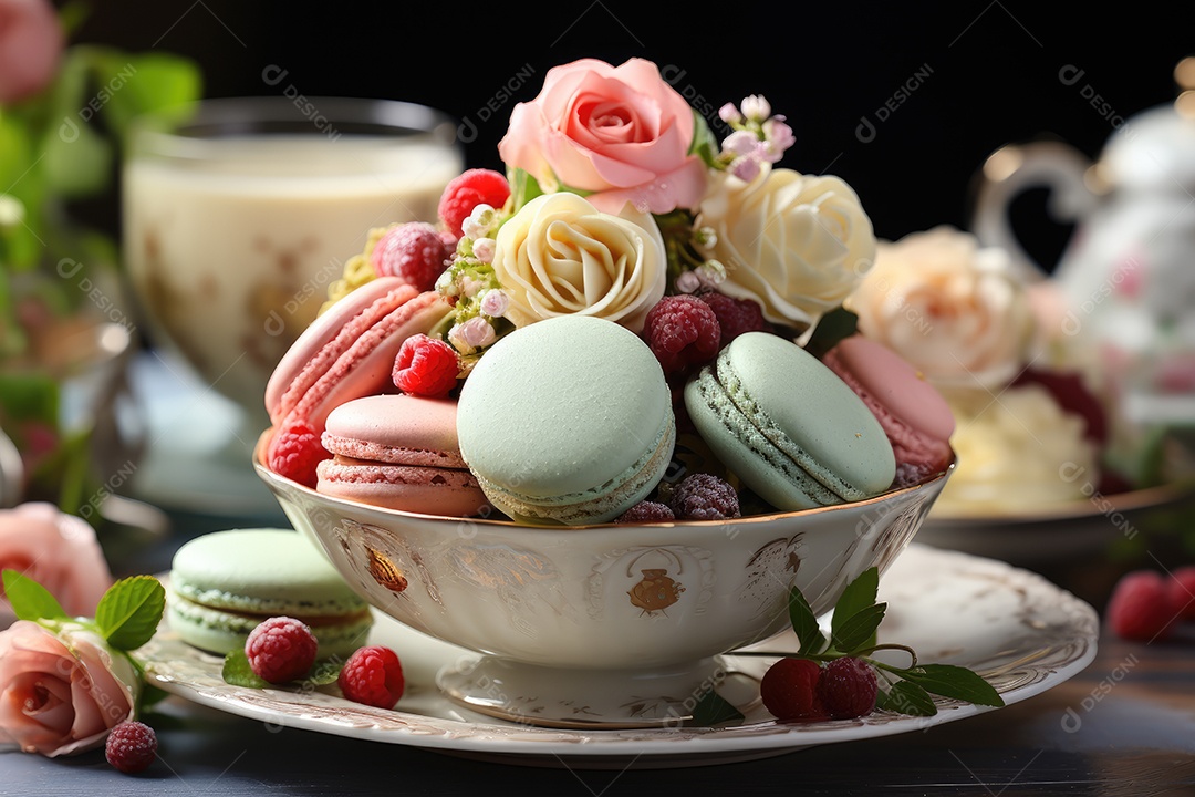 Mesa cheia de doces coloridos e apetitosos.