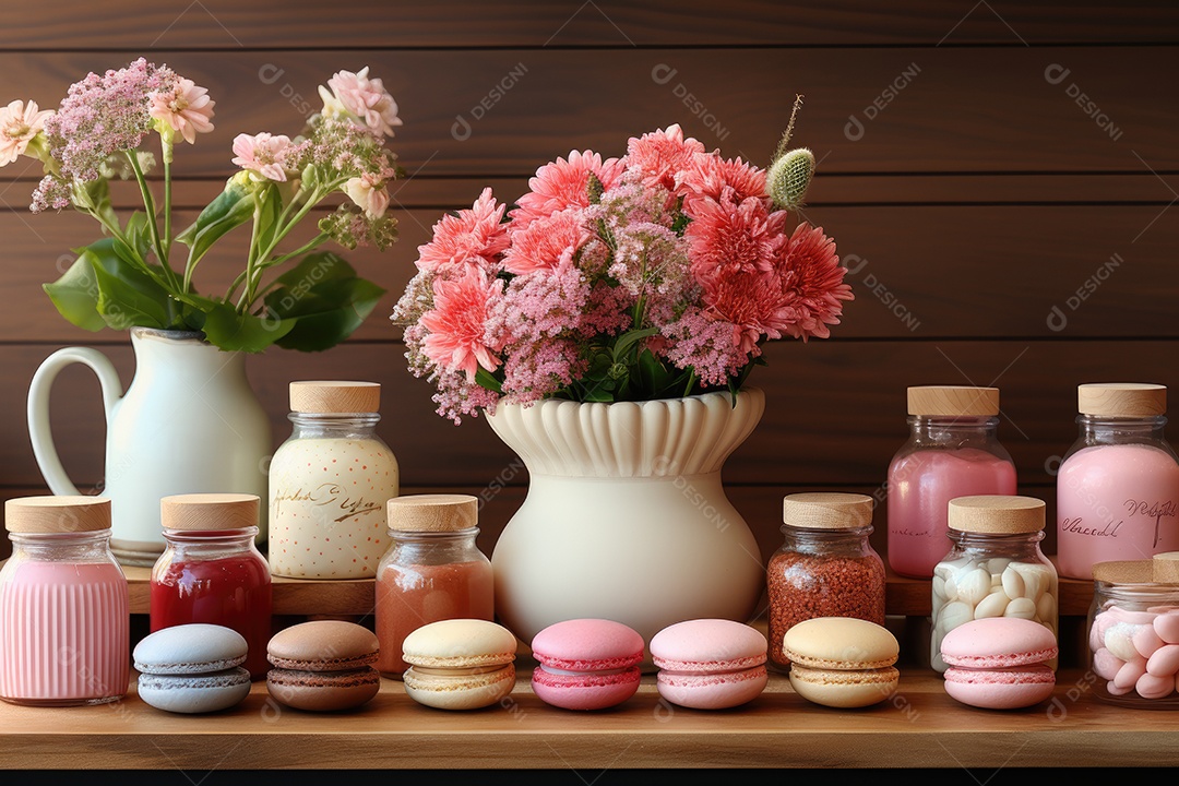 Mesa cheia de doces coloridos e apetitosos.