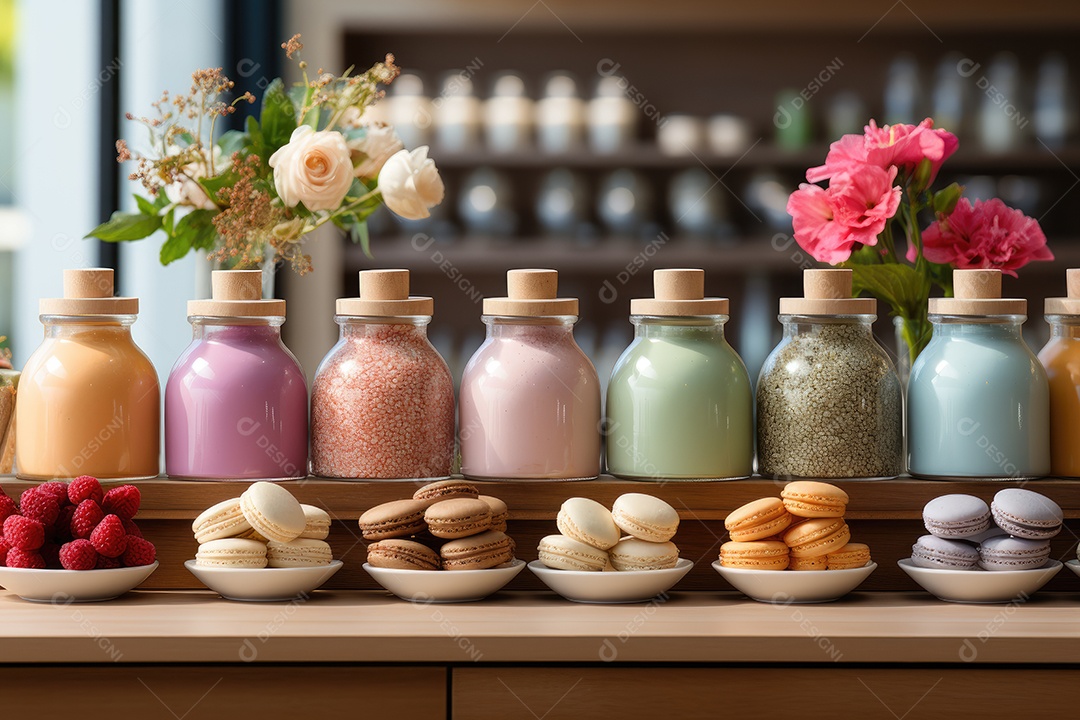 Mesa cheia de doces coloridos e apetitosos.