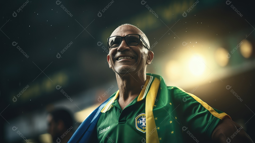 Um homem sorrindo de corpo inteiro com uma bandeira brasileira no dia da independência do brasil