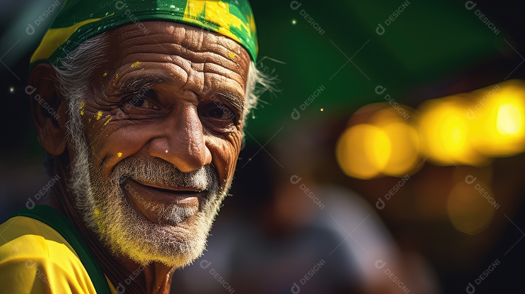 Um homem sorrindo para a câmera com uma bandeira do Brasil no Dia da Independência do Brasil