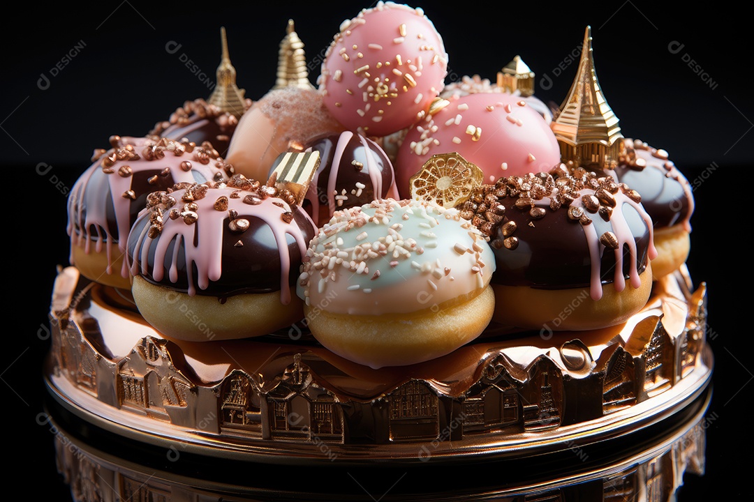 Um cenário doce donuts flutuantes em um mundo encantado.