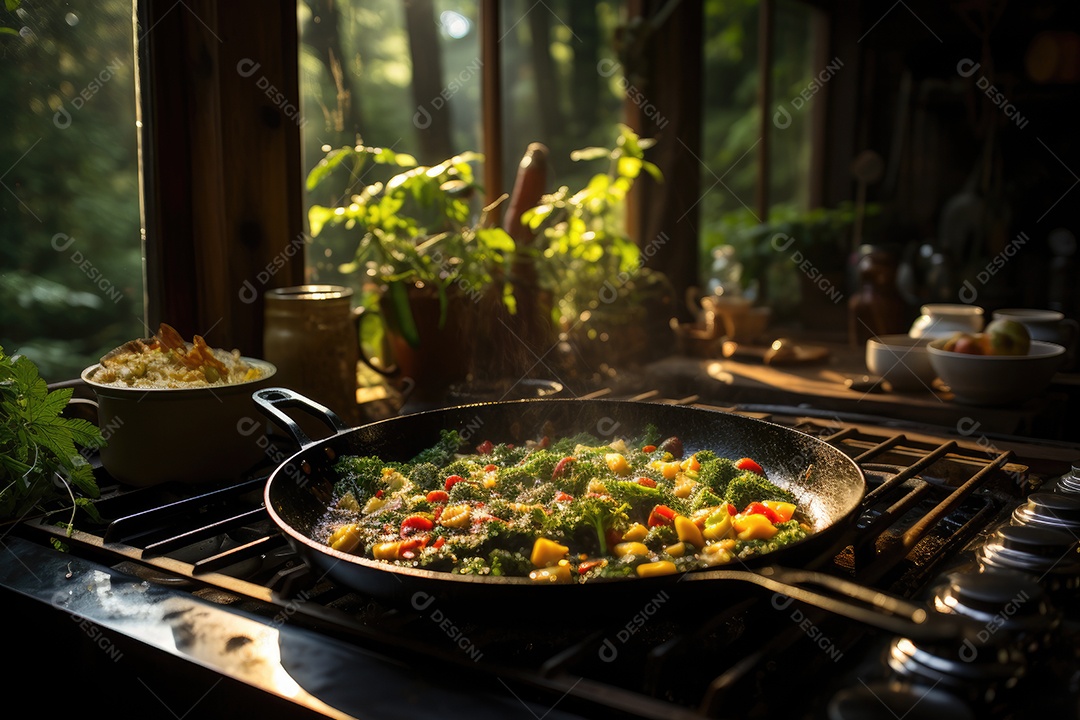 Comida deliciosa sobre o fogão