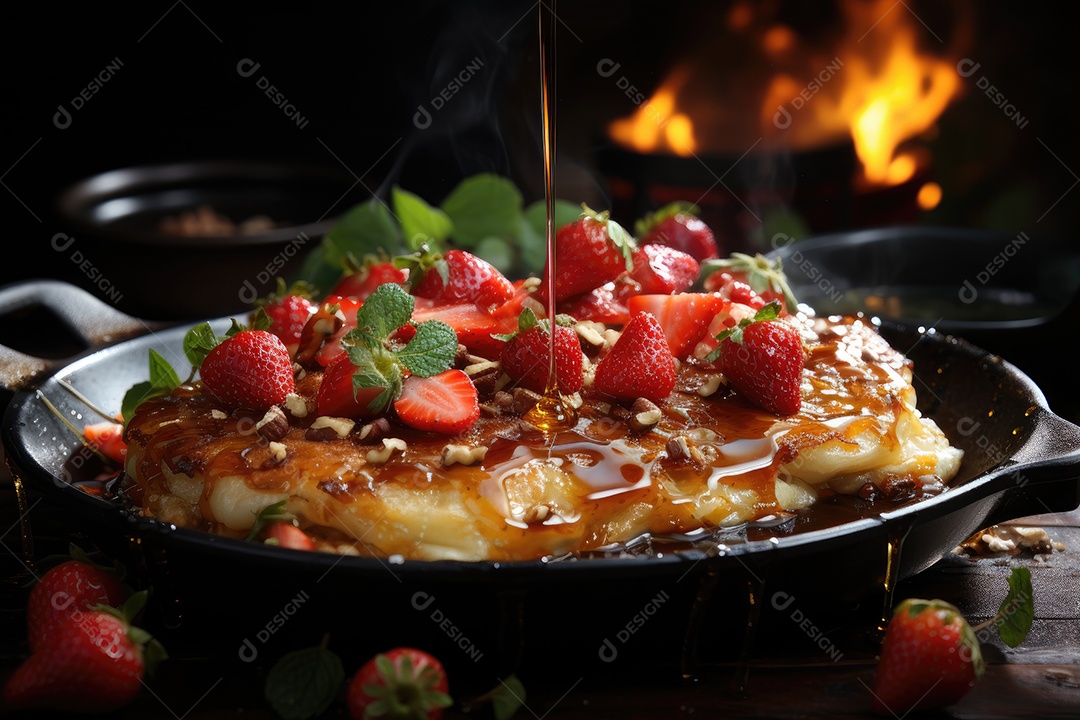 Deliciosa panqueca com calda de caramelo