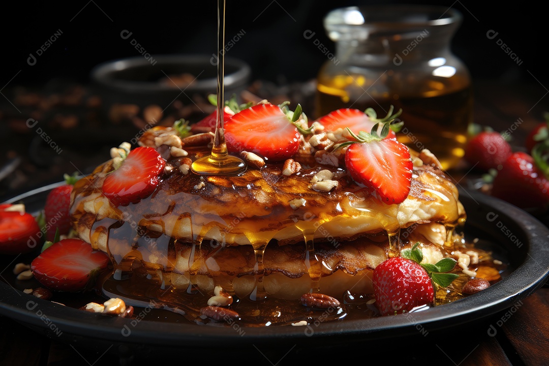 Deliciosa panqueca com calda de caramelo