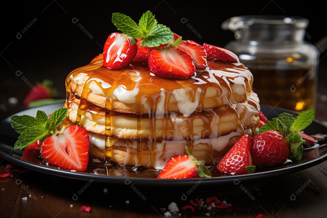 Deliciosa panqueca com calda de caramelo