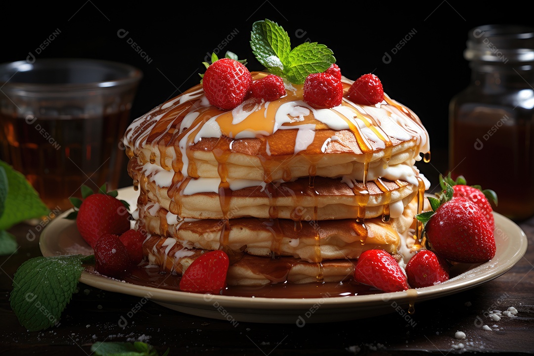 Deliciosa panqueca com calda de caramelo