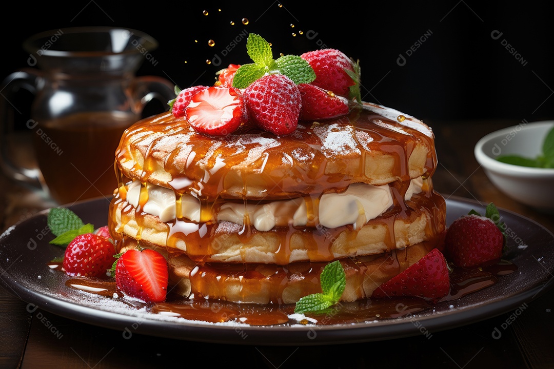 Deliciosa panqueca com calda de caramelo