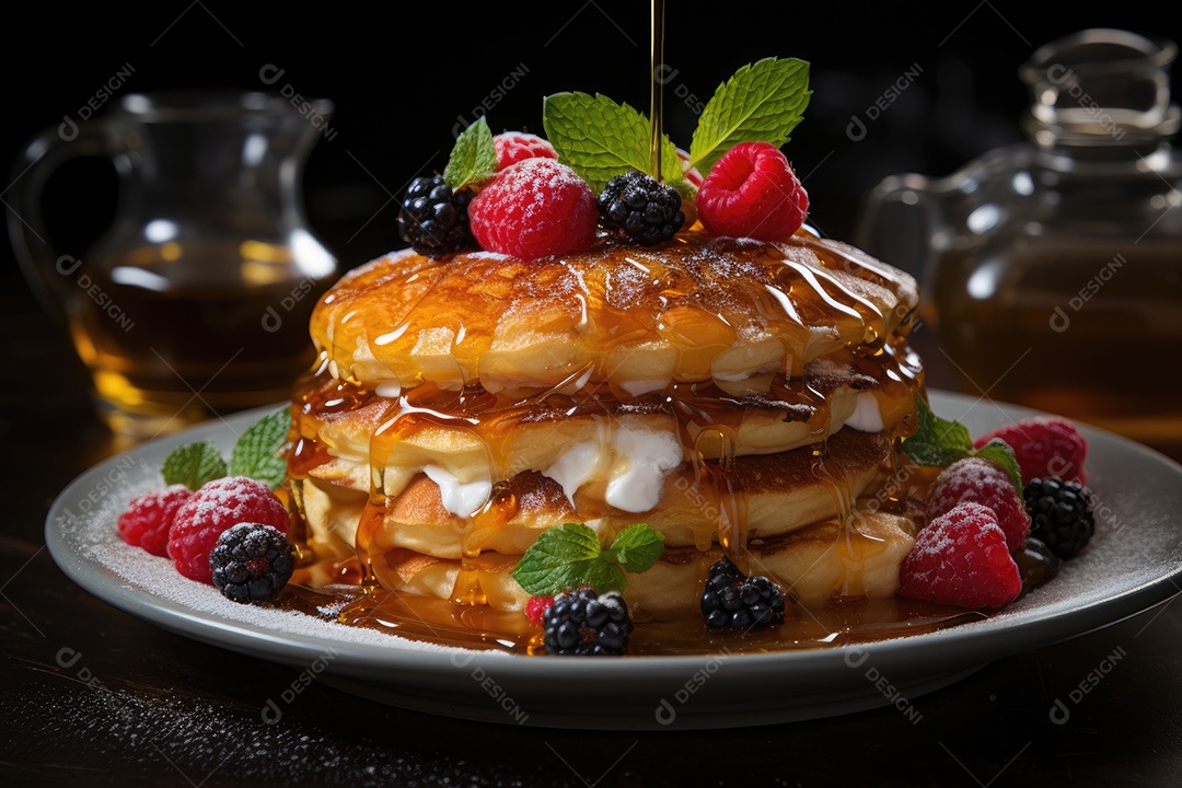 Deliciosa panqueca com calda de caramelo