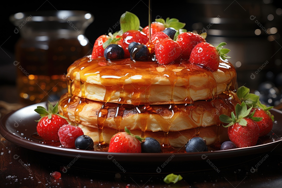 Deliciosa panqueca com calda de caramelo