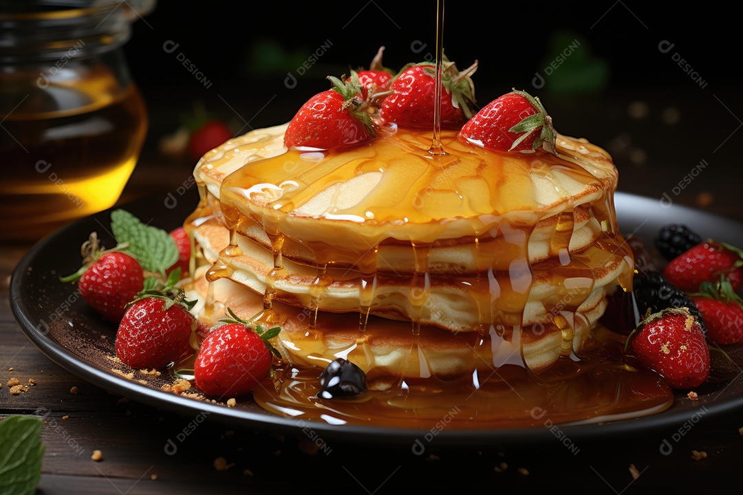 Deliciosa panqueca com calda de caramelo