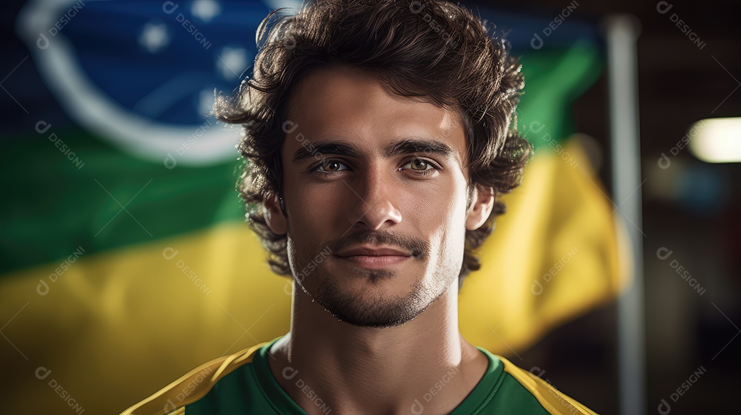 Um homem sorrindo para a câmera com uma bandeira do Brasil no Dia da Independência do Brasil