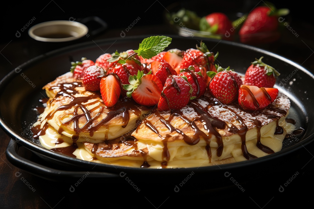 Deliciosa panqueca com calda de caramelo