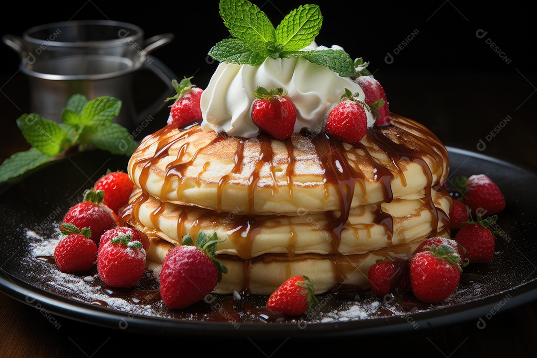 Deliciosa panqueca com calda de caramelo