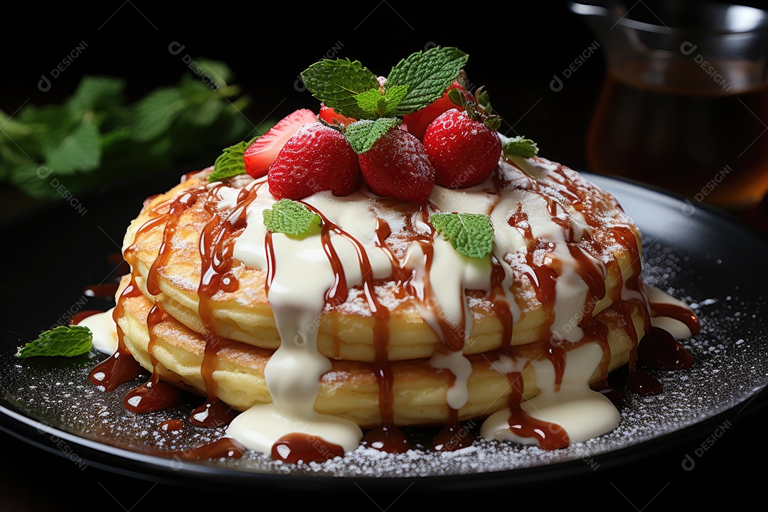 Deliciosa panqueca com calda de caramelo