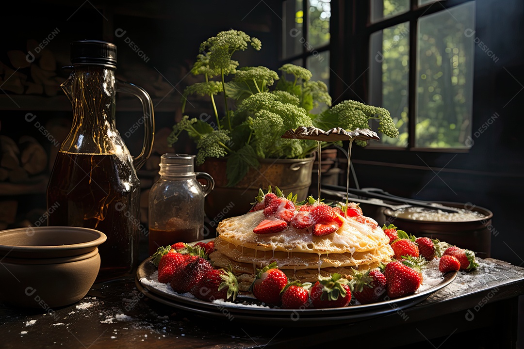 Deliciosa panqueca com calda de caramelo