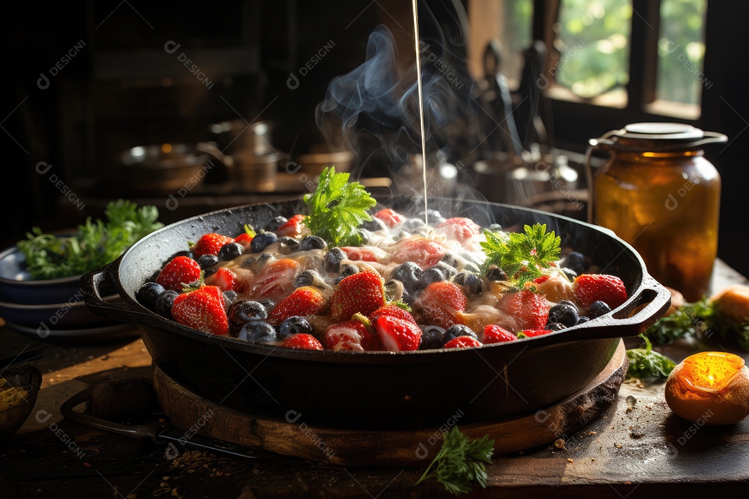 Deliciosa panqueca com calda de caramelo