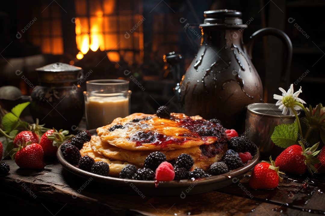 Deliciosa panqueca com calda de caramelo