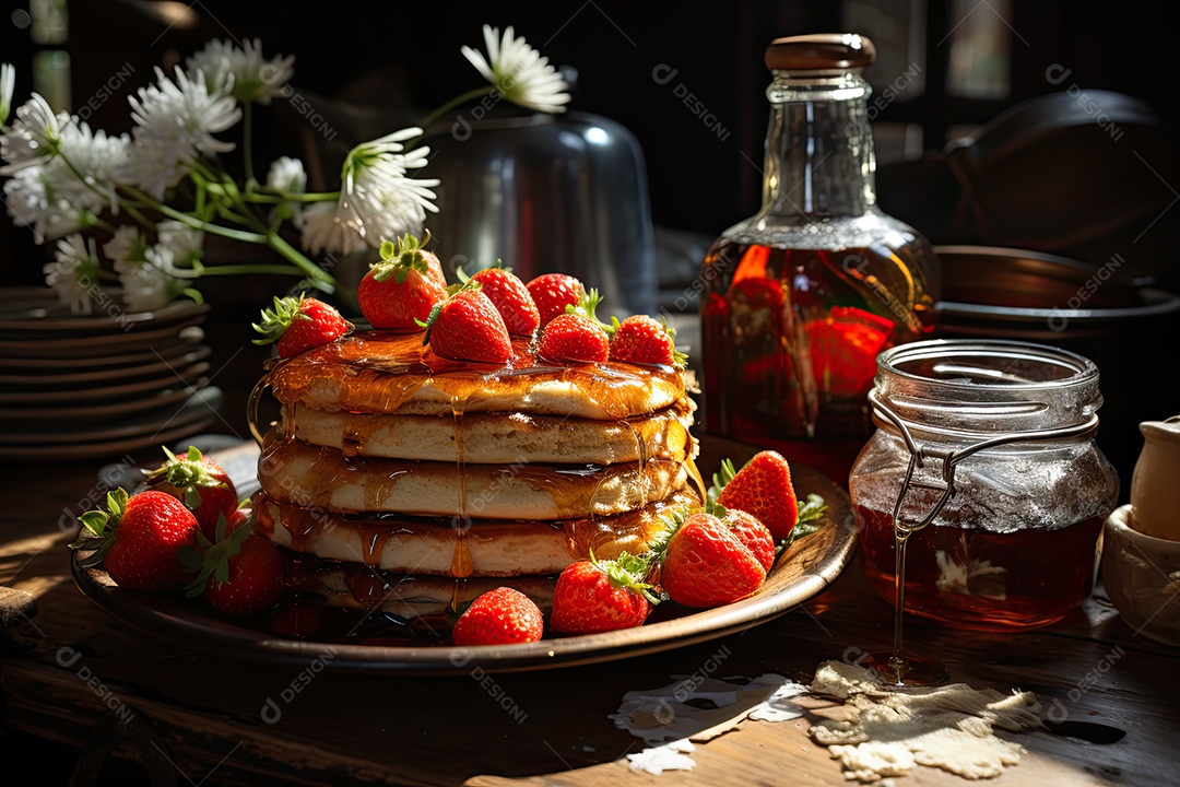 Deliciosa panqueca com calda de caramelo