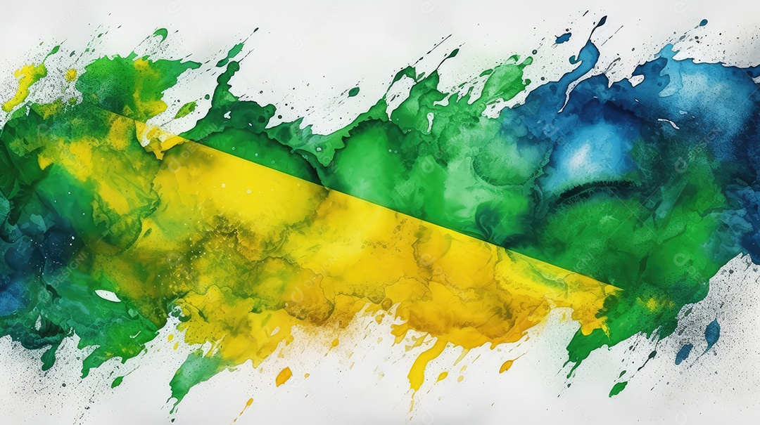 Desenho de uma moderna bandeira brasileira pintada e estilizada, Dia da Independência do Brasil