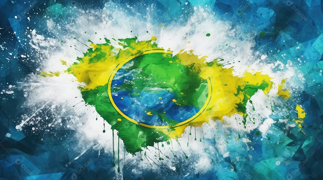 Desenho de uma moderna bandeira brasileira pintada e estilizada, Dia da Independência do Brasil