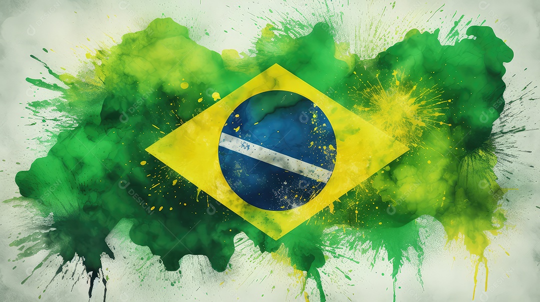 Desenho de uma moderna bandeira brasileira pintada e estilizada, Dia da Independência do Brasil