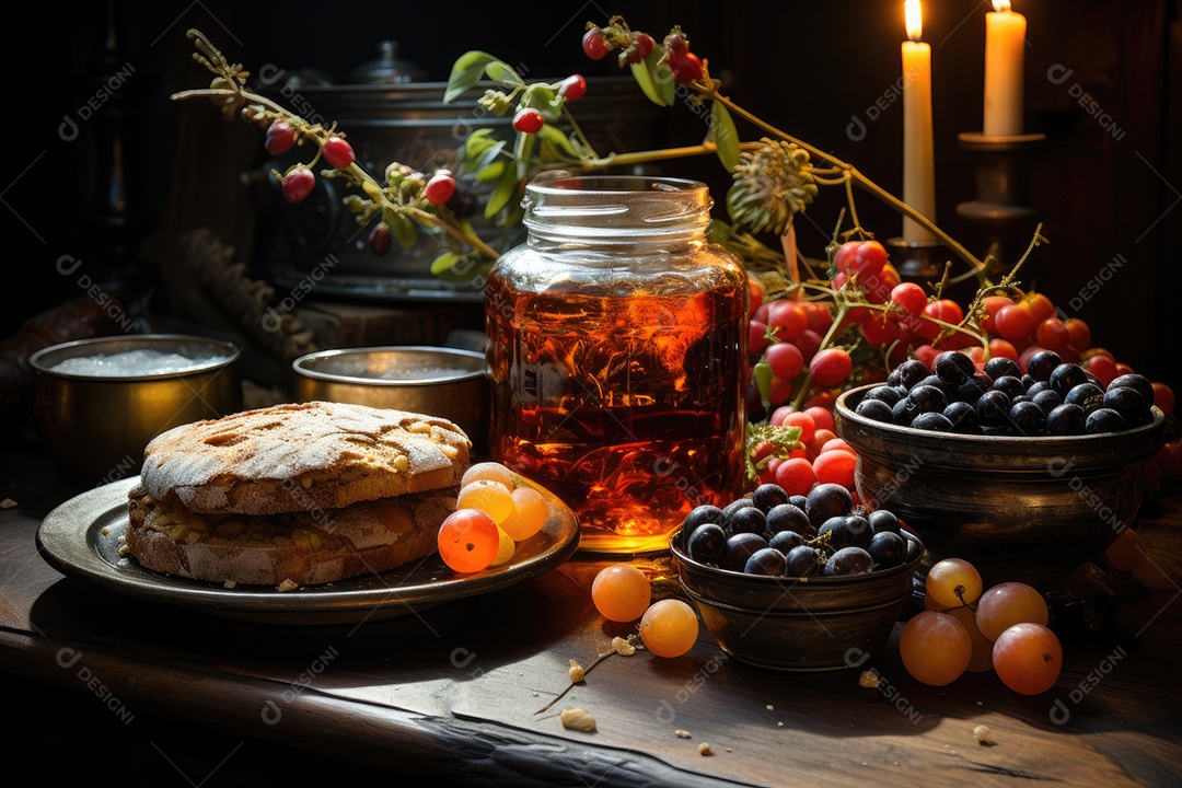 Torta de frutas rústica em uma mesa de madeira.