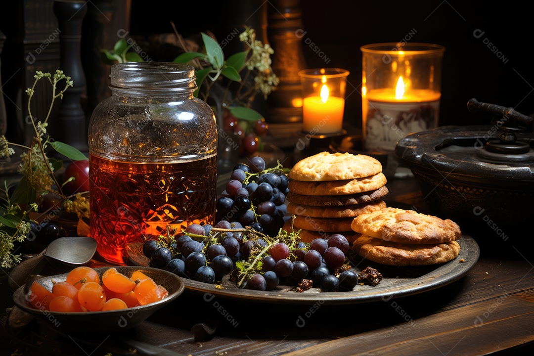 Torta de frutas rústica em uma mesa de madeira.