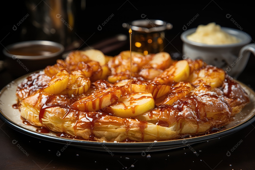 Torta de maçã dourada e suculenta procurada no forno.