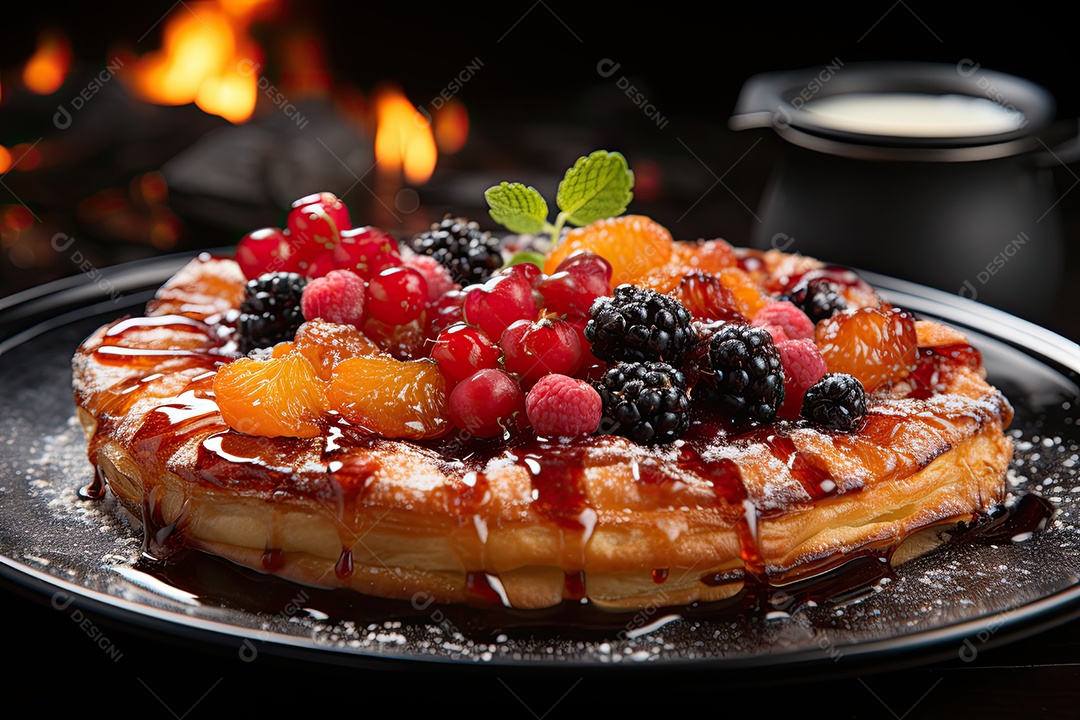 Torta caseira de frutas frescas recém saídas do forno.