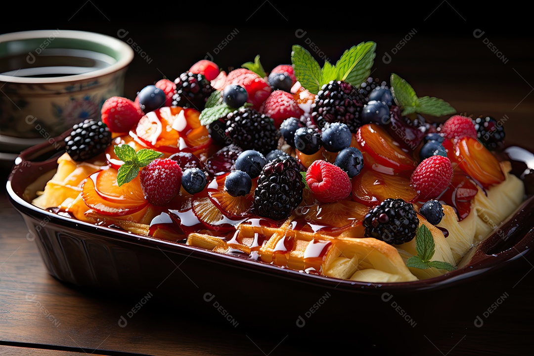 Torta de frutas frescas recém-saída do forno.