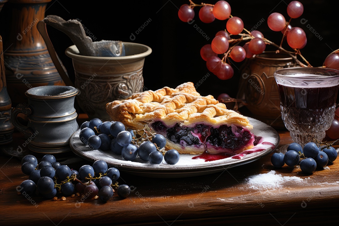 Fatia dourada de torta de mirtilo