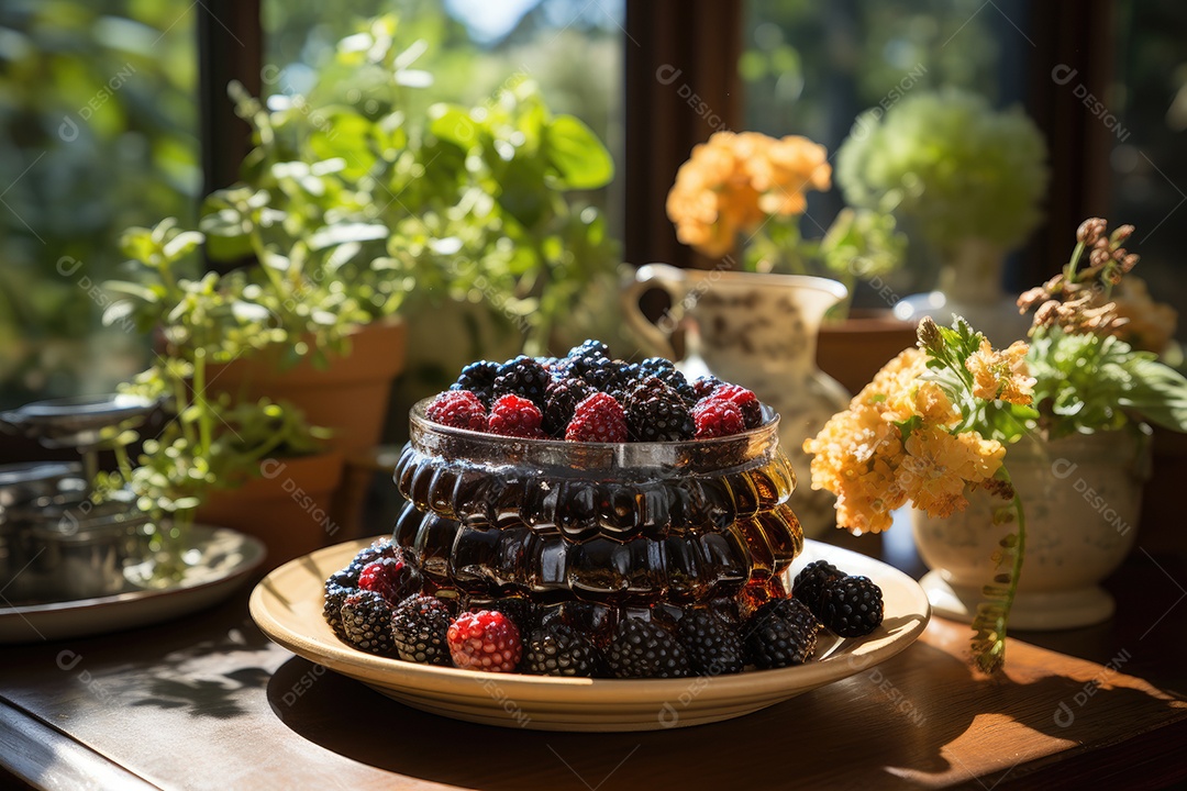 Tigela com amoras maduras