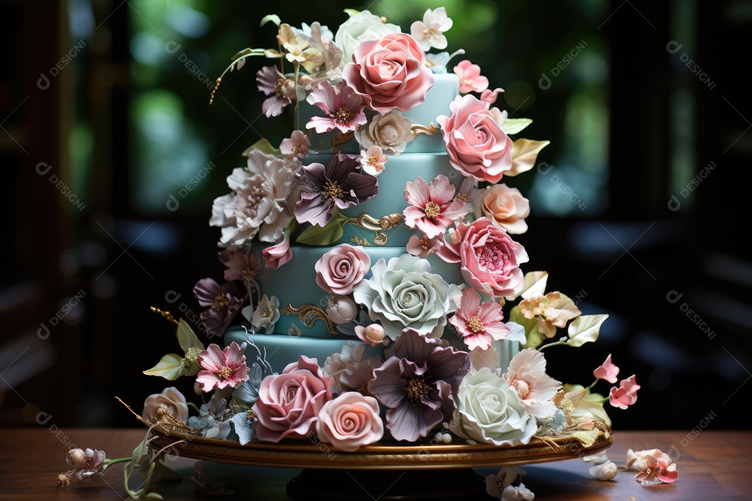 Lindo bolo decorado com frutas e flores