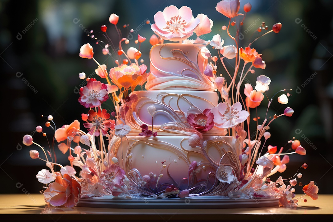 Um bolo ganha vida como um jardim encantado surrealista. (3)