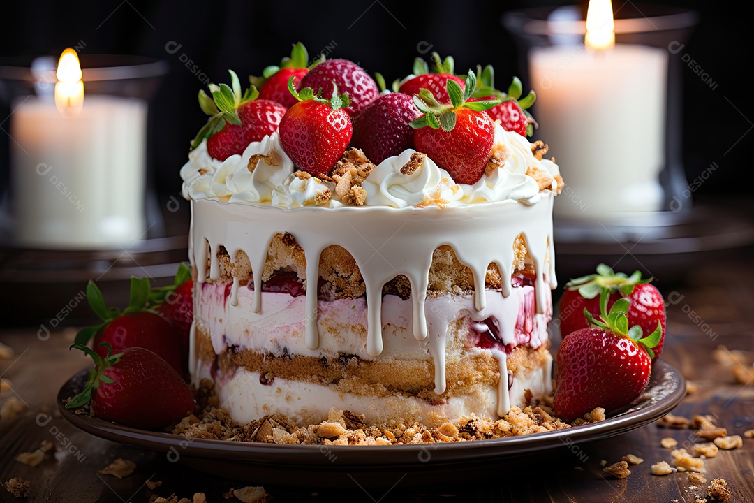 Bolo de chocolate com ganache, e framboesas