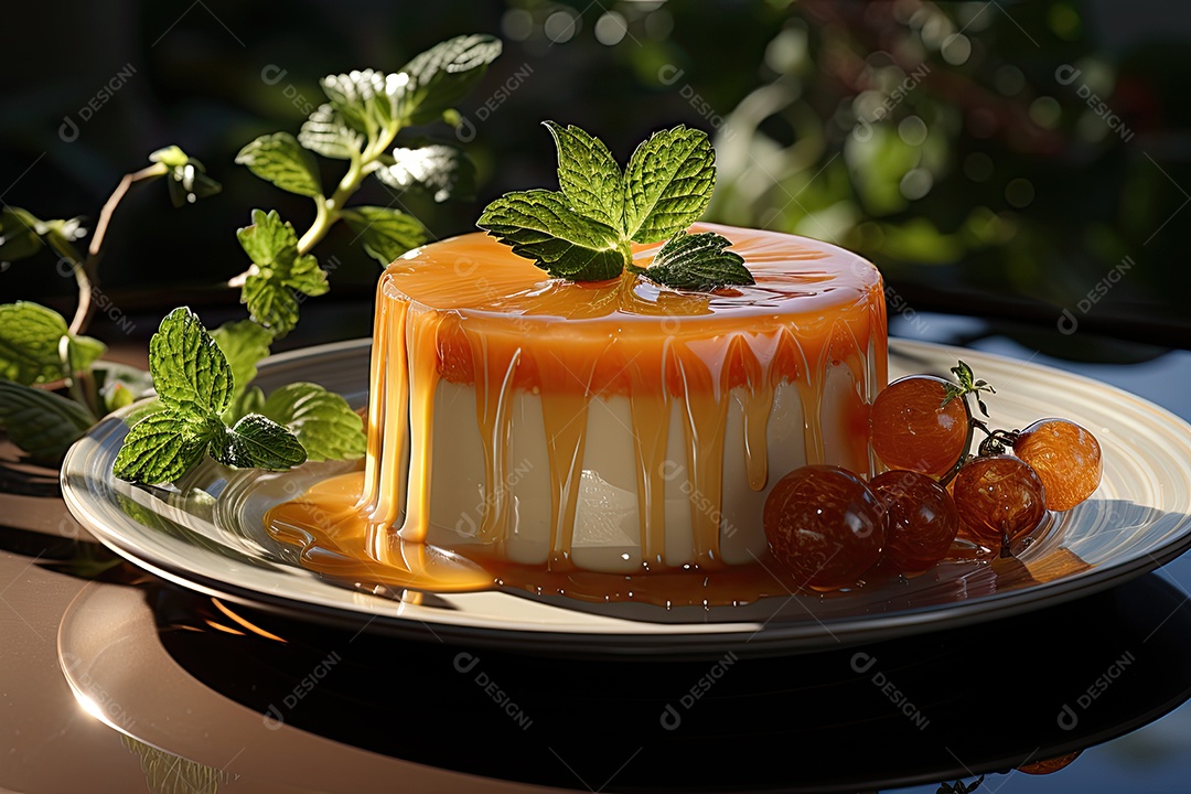 Delicioso pudim com calda de caramelo