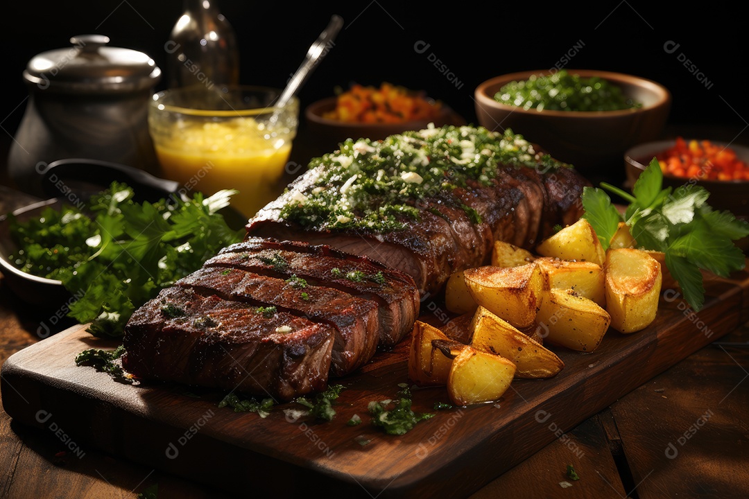 Picanha grelhada com abacaxi caramelizado e chimichurri, sobre brasas crepitantes. (2)